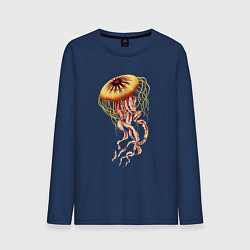 Лонгслив хлопковый мужской Морская медуза, цвет: тёмно-синий