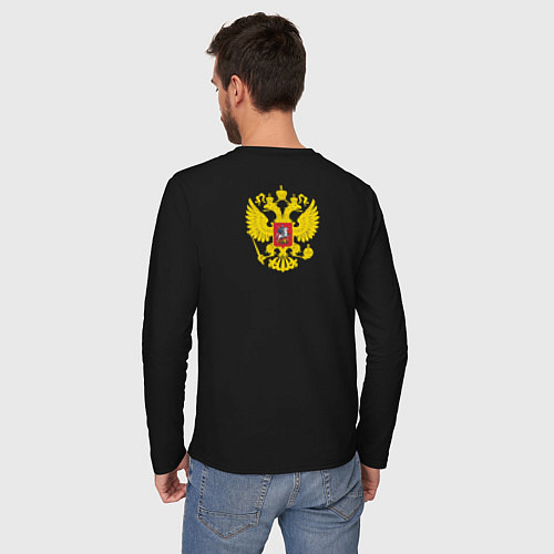 Мужской лонгслив Герб россии карман спина / Черный – фото 4