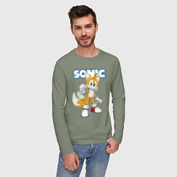 Лонгслив хлопковый мужской Майлз Тейлз Прауэр Sonic Видеоигра, цвет: авокадо — фото 2