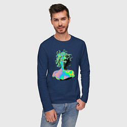 Лонгслив хлопковый мужской Gorgon Medusa Vaporwave Neon, цвет: тёмно-синий — фото 2