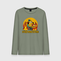 Мужской лонгслив Все хорошо собака в огне пьет кофе