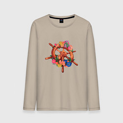 Лонгслив хлопковый мужской Цветочный корабельный штурвал, цвет: миндальный