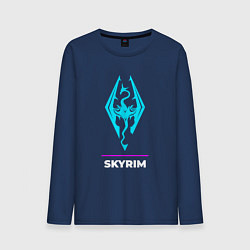 Лонгслив хлопковый мужской Символ Skyrim в неоновых цветах, цвет: тёмно-синий