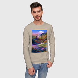 Лонгслив хлопковый мужской Абстрактный пейзаж, цвет: миндальный — фото 2