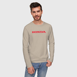 Лонгслив хлопковый мужской HONDA ХОНДА LOGO спина, цвет: миндальный — фото 2