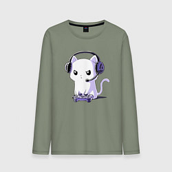 Лонгслив хлопковый мужской Котёнок игроман The kitten is a gambler, цвет: авокадо