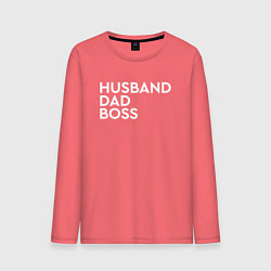 Лонгслив хлопковый мужской Husband, dad, boss, цвет: коралловый