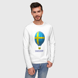 Лонгслив хлопковый мужской 3d aerostat Sweden flag, цвет: белый — фото 2