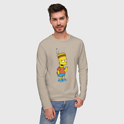 Лонгслив хлопковый мужской Барт Симпсон - индеец, цвет: миндальный — фото 2