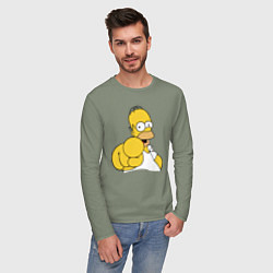 Лонгслив хлопковый мужской Гомер Симпсон указывает пальцем, цвет: авокадо — фото 2