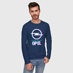 Лонгслив хлопковый мужской Значок Opel в стиле glitch, цвет: тёмно-синий — фото 2