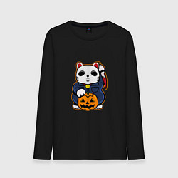 Лонгслив хлопковый мужской Cat Halloween, цвет: черный