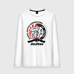 Лонгслив хлопковый мужской Джиу-джитсу Jiujitsu emblem, цвет: белый