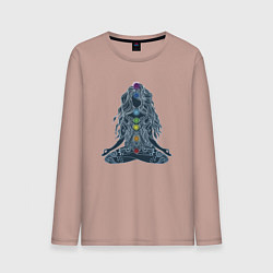 Лонгслив хлопковый мужской Йога - чакры по цветам, цвет: пыльно-розовый
