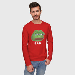 Лонгслив хлопковый мужской Sad Pepe art, цвет: красный — фото 2