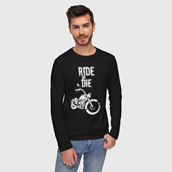 Лонгслив хлопковый мужской Ride or Die винтаж, цвет: черный — фото 2