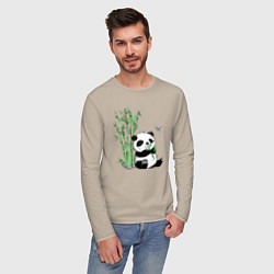 Лонгслив хлопковый мужской Панда бамбук и стрекоза, цвет: миндальный — фото 2