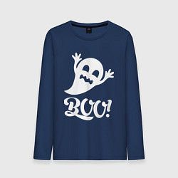 Лонгслив хлопковый мужской Забавный призрак - BOO! Halloween, цвет: тёмно-синий