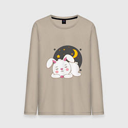 Лонгслив хлопковый мужской Спящий Зайка, цвет: миндальный
