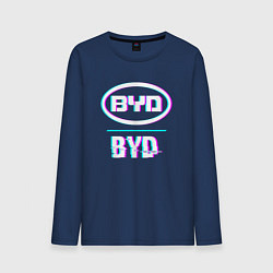 Лонгслив хлопковый мужской Значок BYD в стиле glitch, цвет: тёмно-синий