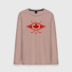 Лонгслив хлопковый мужской Флаг Канады хоккей, цвет: пыльно-розовый