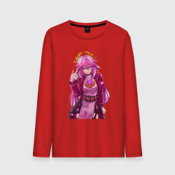 Лонгслив хлопковый мужской Яэ Мико на стиле - Геншин Импакт, цвет: красный