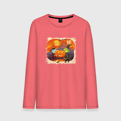 Лонгслив хлопковый мужской Мультяшный Хэллоуин, цвет: коралловый