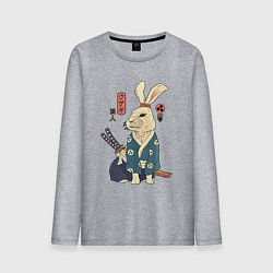 Лонгслив хлопковый мужской Кролик самурай с мечом, цвет: меланж