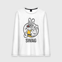 Лонгслив хлопковый мужской SWAG Bad rabbit - Merry Christmas!, цвет: белый