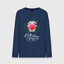 Лонгслив хлопковый мужской Кролик с сердечком - с новым годом!, цвет: тёмно-синий