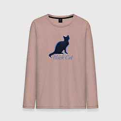 Лонгслив хлопковый мужской Черный неоновый кот, цвет: пыльно-розовый