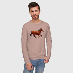 Лонгслив хлопковый мужской Чистокровная верховая лошадь, цвет: пыльно-розовый — фото 2