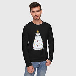 Лонгслив хлопковый мужской Кот-ёлка, цвет: черный — фото 2