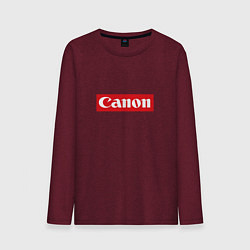 Лонгслив хлопковый мужской Canon - логотип в красном прямоугольнике, цвет: меланж-бордовый