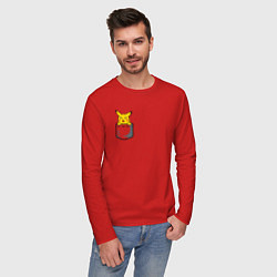 Лонгслив хлопковый мужской Пикачу в кармане арт, цвет: красный — фото 2