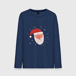 Лонгслив хлопковый мужской Голова Деда Мороза, цвет: тёмно-синий