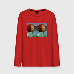 Лонгслив хлопковый мужской Мем с обезьяной, цвет: красный