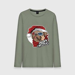Лонгслив хлопковый мужской Christmas mops, цвет: авокадо