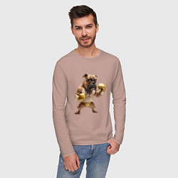 Лонгслив хлопковый мужской Собака занимается боксом, цвет: пыльно-розовый — фото 2