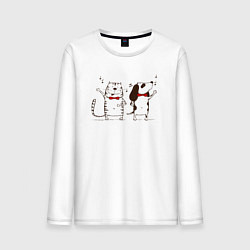 Лонгслив хлопковый мужской Кот и пёс поют, цвет: белый