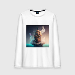 Лонгслив хлопковый мужской Путешествие во времени, цвет: белый