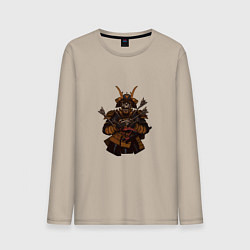 Лонгслив хлопковый мужской Скелет самурая, цвет: миндальный