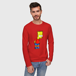 Лонгслив хлопковый мужской Недовольный Барт, цвет: красный — фото 2