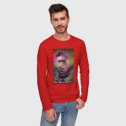 Лонгслив хлопковый мужской Vincent Van Gogh - автопортрет - нейросеть, цвет: красный — фото 2