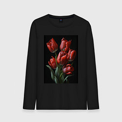 Лонгслив хлопковый мужской Букет тюльпанов, цвет: черный