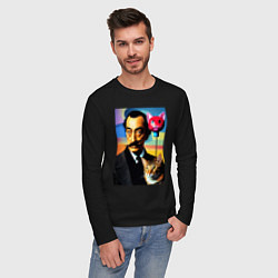 Лонгслив хлопковый мужской Salvador Dali and cat, цвет: черный — фото 2