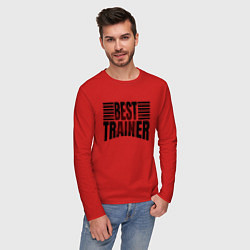 Лонгслив хлопковый мужской Best trainer надпись с полосами, цвет: красный — фото 2