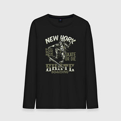 Лонгслив хлопковый мужской New York just enjoy skate or die share boarding, цвет: черный