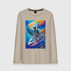 Лонгслив хлопковый мужской Cyber shark - ocean and space - art, цвет: миндальный