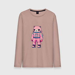Лонгслив хлопковый мужской Розовый мишка космонавт, цвет: пыльно-розовый